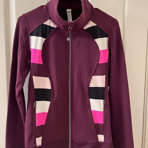 Lululemon Nice Asana Jacket Full Zip Plum Pow Stripe Raspberry Glo Light Size 6 - Picture 3 of 15